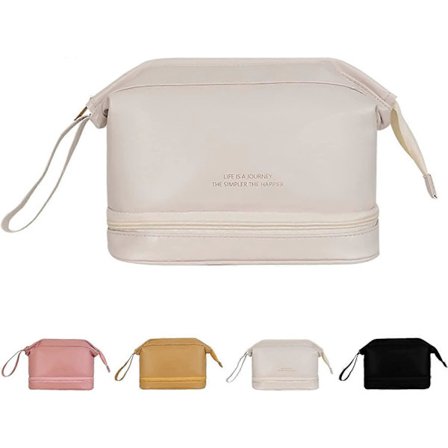 Kosmetiktaske med stor kapacitet, rejse-makeuptasker, bærbar rejse-kosmetiktaske, vandtæt organizer, multifunktionel toilettaske med guldfarvet lynlås