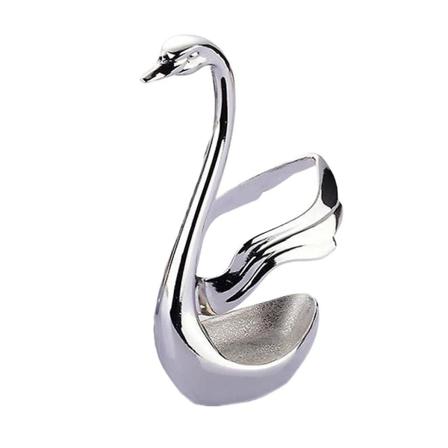 Bestikkstativ i sinklegering, svaneformet, for salat- og dessertgafler, øser, sølv (svan med vinge) Silver
