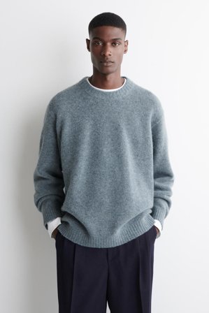 COS Men's Oversized Alpaca-Blend Crew-Neck Jumper in Blue