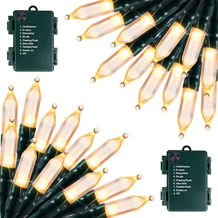 Batteridrivna Julbelysning 9,75 meter 100 LED Slingor 8 Lägen Vattentäta Trädljus för Jul Utomhus Trädgårdsdekorationer, Varmvit