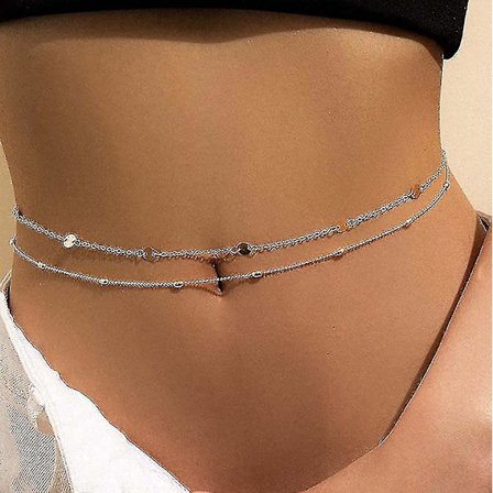 Dubbelskiktad geometrisk skivkedja i metall, midjekedja, fashion body chain, guld