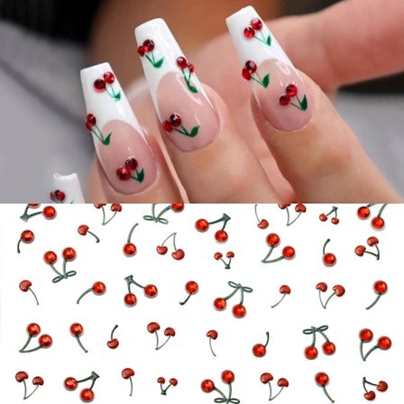 Kirsebær Negleklistermærker, 5D Selvklæbende Frugt Rhinestone Decals til Fransk Tip Manicure og DIY Neglekunst