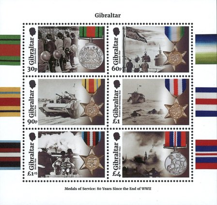 Gibraltar - Fortjenstmedaljer, 80 år efter 2. verdenskrig - Postfrisk miniark