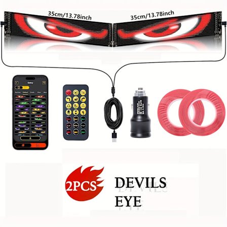2 kpl Ohjelmoitavat Paholaisen Silmät Autojärjestelmä Sovellus-/Kaukosäätimellä, Kaksi-Näyttöinen Synkronoitu Animoitu LED-Silmät (/IR)