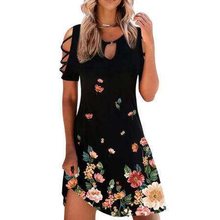 Kvinnor Blommigt Print Festklänning Sexig Sommar Kortärmad O-hals