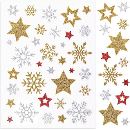 5 ark glitter julemærkater, selvklæbende stjerne snefnug kuvertforsegling flerfarvede dekorative mærkater til håndværk kort gaver indretning