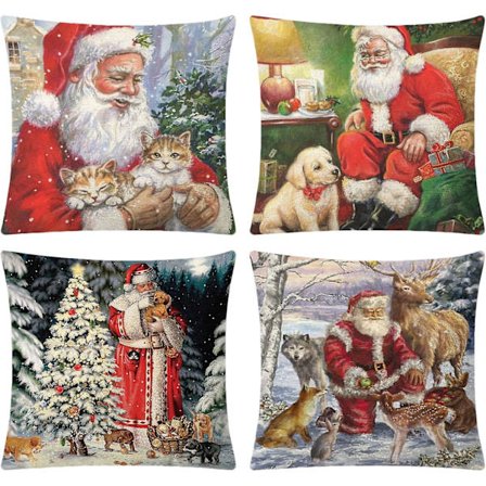 Santa Elk dekorative putetrekk 45x45cm, sett med 4 (FMY)