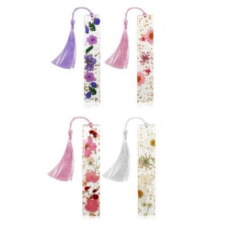 Bokmerke, harpiksbokmerke, Kaluofan sett med 4 tørkede blomsterbokmerker