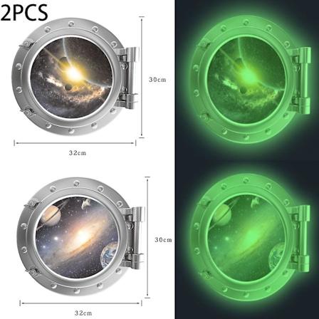 2 st (ygc011+ygc012, Grön Ljus) Falska Lysande Fönsterklistermärken Cartoon Fluorescerande Klistermärken Dekoration, Fluorescerande Klistermärken, 