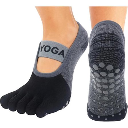 1/2 Par Pilates Sokker for Kvinner Sklisikre Yoga Barre Gym Treningsokker Svart