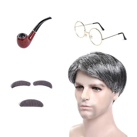 Cosplay Pappa Peruukki Parta Halloween Keski-ikäinen Ja Vanhus Hopea Musta Peruukki Lava Pukeutumisperuukki (FMY)