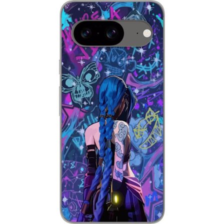 Kompatibelt Mobilskal till Google Google Pixel 8 Färgstark graffitiillustration med blåhårig karaktär i urban neonstil och kreativt kaos