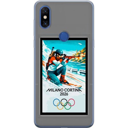 Kompatibelt Mobildeksel til Xiaomi Mi Mix 3 Retroplakat Cortina Milano 2026 med fjell, vintersportsutøvere, italienske trikolor, Milano-katedralen og