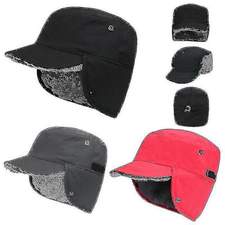 Vintervarm lue med øreklaffer og topplue-basecap, vanntett, unisex