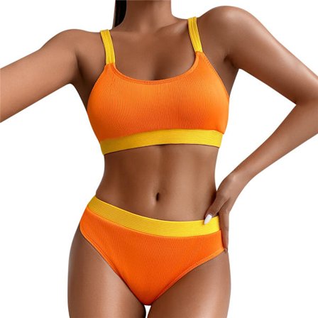 Dame Vatteret Bikini Sæt Badedragt Sommer Strandtøj Orange L L Orange