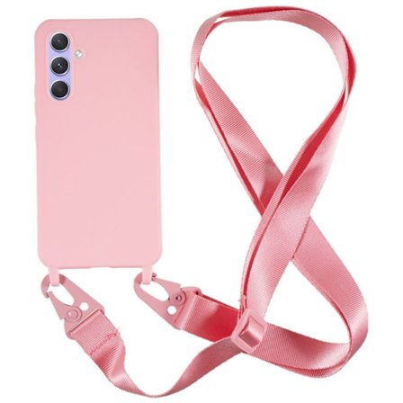 Tynt TPU-deksel med matt finish og justerbar stropp for Samsung Galaxy A15 - Rosa