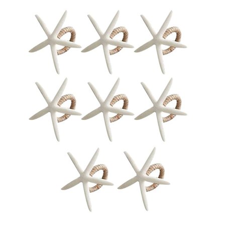 Håndlavede Søstjerne Servietringe Sæt af 8, Hvid Kunstig Søstjerne Servietring Holder til Bryllup, Fest