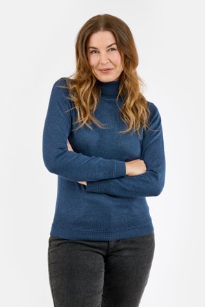 JENSEN - Langærmet Strik - Mørk Blå Melange - Rullekrave