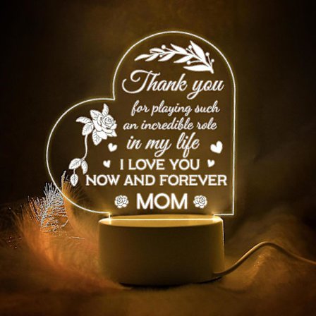 Akryl USB-graverad nattlampa med text för Mors Dag och födelsedagspresent