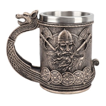 Viking Ølkrus Vintage Stor Kapacitet Krus med Rustfrit Stål Foring Harpiks Proces Ornament til Øl Kaffe L