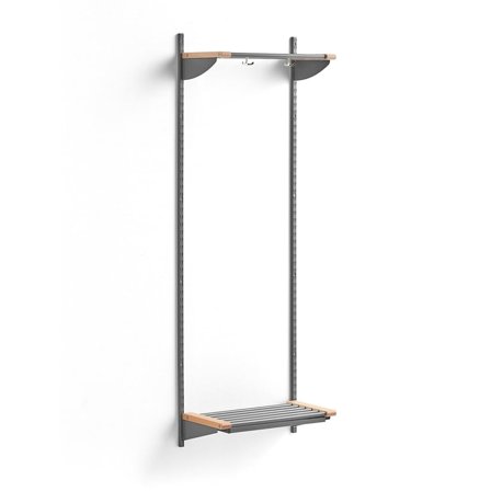 Cloakroom unit JEPPE with hat shelf, basic unit, 1790x600x310 mm, alu/birch
