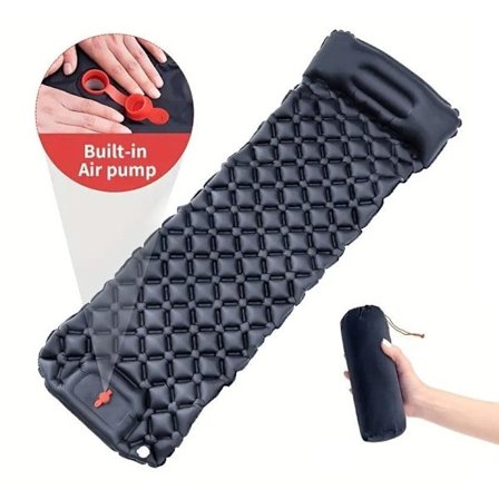 Luftmadras Ultralet Oppustelig Luftmadras til Camping Indbygget Pumpe Sort Sort