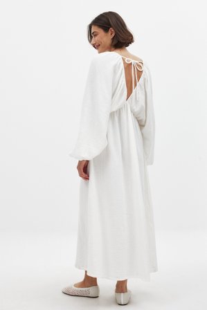 NA-KD Robe mi-longue en coton doux à encolure en V - Robes d'Automne - Crème - EU 42