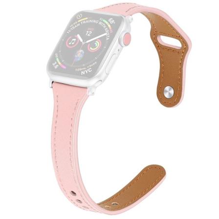 Apple Watch (41mm) urrem i ægte læder med syninger - Lyserød / Størrelse: L Pink