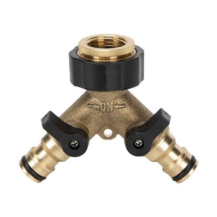 Messing to-vejs vandhaneforbindelse - vandrørsadapter - haveslangeadapter - med uafhængig tænd/sluk-ventil - egnet til hjemmet, køkkenet, haven, 