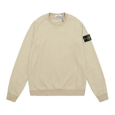 Klassiskt stenmönster äkta enfärgad crew neck badge långärmad sweatshirt unisex island par stil aprikos