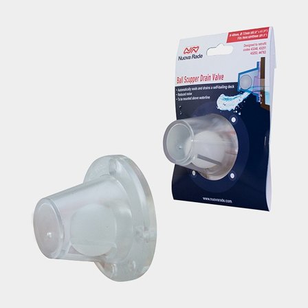 Självläns båt med backventil Nuova Rade Ball Scupper Drain Valve, utanpåliggande, Ø114 x 74 mm, passar hål upp till Ø75 mm