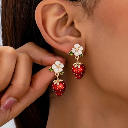 Nye Moderigtige og Charmerende Jordbær Blomster Øreringe, til Teenagere