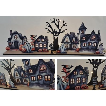 Halloween by med utskurna fönster för ljusslinga kusliga hus - hylla dekoration