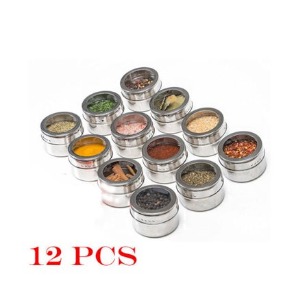 12 stk. Magnetiske Krydderglass Rustfritt Stål Krydderbokser Krydderbeholder