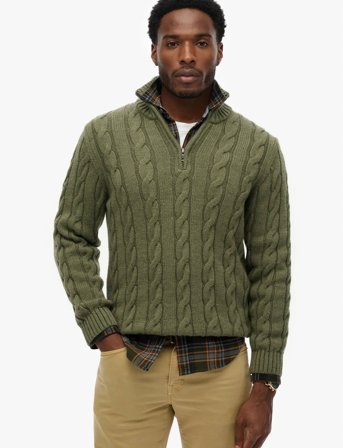 Superdry Jacob Cable Knit Half Zip - Green - XL