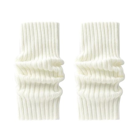 Bunke sokker til kvinder, strikkede benvarmere i uld, hvide sokker i akryl, varme benvarmere, 40 cm, til efterår og vinter