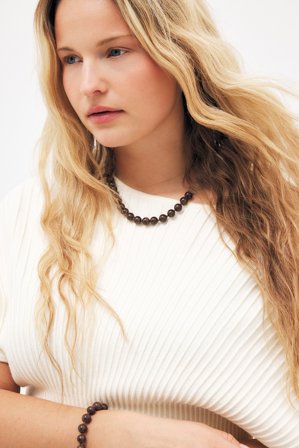 NA-KD - Perlehalskjede med stein - Smykker - Brun - One Size