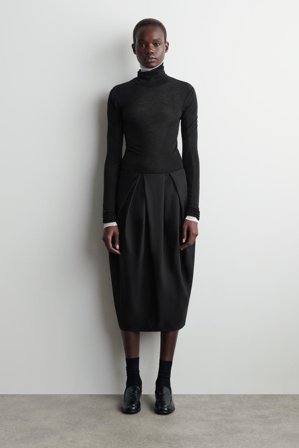 COS Tulpenrock Aus Wolle Mit Falten In Midilänge in Schwarz - Frauen