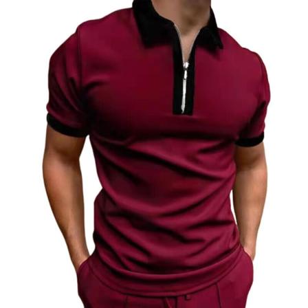 Kortärmad pikétröja för herr Slim Fit Sport Golf Zipper T-shirt wine red black 3xl