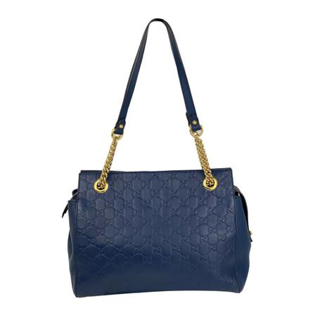 Gucci Vintage, Gucci Guccissima Soft Signature Blue GG Leather Medium Shoulder Tote Bag Preowned Blauw, Dames, Maat:ONE Size