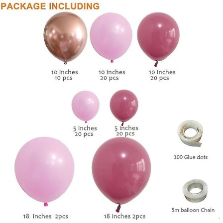 96 stk. Rose Pink Ballongbue Girlandersett Latex Ballonger Til Bursdag-mxbc