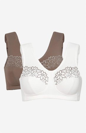 Cellbes of Sweden - Soft-BH med broderi Lily 2-pack i nougat + hvit for damer i størrelse 125E
