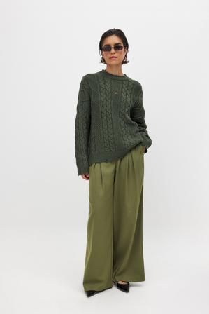 NA-KD Pull oversize en maille torsadée - Tricot épais - Vert - XS (EU 32)