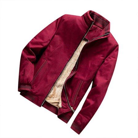 Herre Tyk Fleeceforet Vinterjakke Ståkrave Lynlås Lukning Kort Frakke