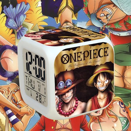 Anime Vekkerklokke One Piece LED Kvadratklokke Digital Vekkerklokke med Tid, Temperatur, Alarm, Dato