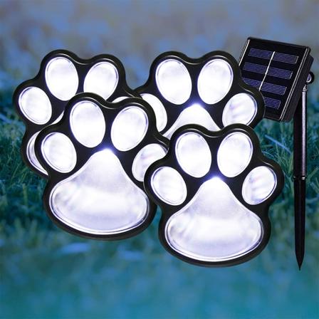 Paw Print Solar Udendørslys, Solcellelys Udendørs Vandtæt Hundepotlys (4-delt sæt)