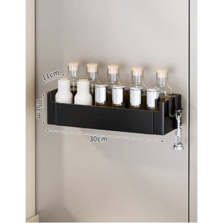 Magnetisk krydderihylde til køleskab, selvklæbende papirhåndklædeholder til køkken, sort