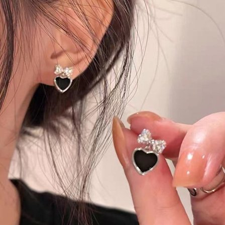 Dameøreringe Asymmetrisk e Bowknot Black Heart Drop Earrin