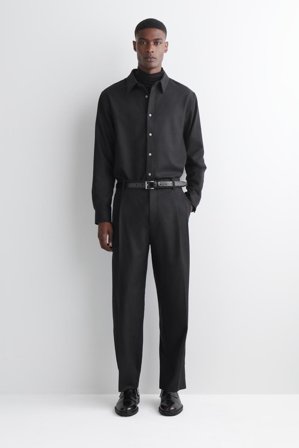 COS Men's Pleated Wool Straight Leg Trousers in Blue