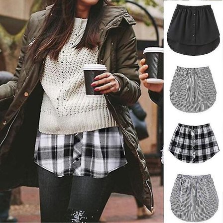 Skjorteforlengere Justerbar Lagdeling Falske Topper Nedre Kant med Elastisk Strikk Mini Skjørt